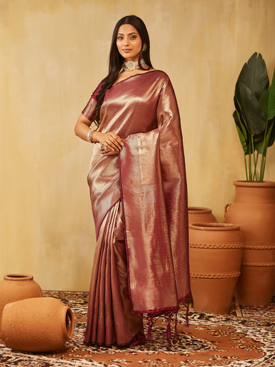 Indyancart KS Women's Woven Design Zari Banarasi Saree With Unstitched Blouse Piece