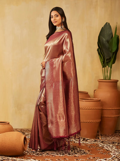 Indyancart KS Women's Woven Design Zari Banarasi Saree With Unstitched Blouse Piece