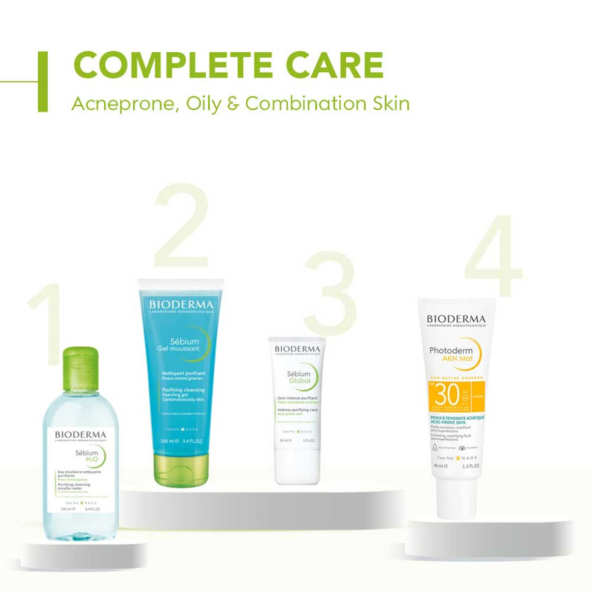 Bioderma Sebium Global moisturizer for oily, acne-prone skin, reducing spots and blackheads on a clean face.