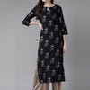 Dhiyona IE Women Navy Blue & White Floral Printed Keyhole Neck Kurta