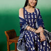 Dhiyona SN Women's Blue Ethnic Motifs Round Neck Gotta Patti Anarkali Kurta With Trousers & Dupatta
