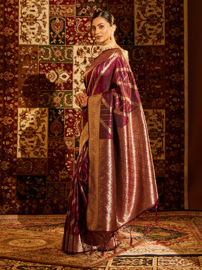 Indyancart KS Women's Striped Zari Banarasi Saree