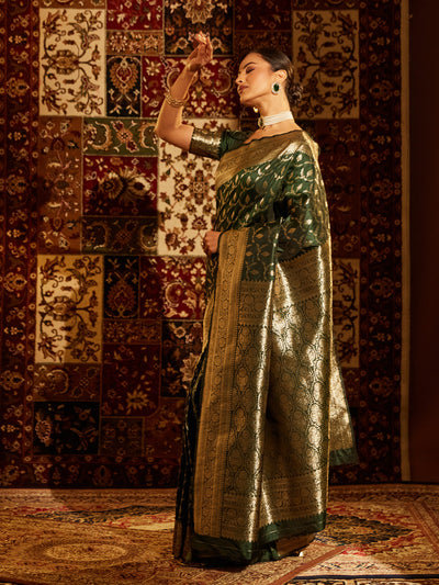 Indyancart KS Women's Woven Design Ethnic Motifs Zari Banarasi Saree