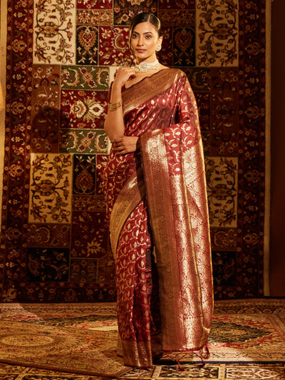 Indyancart KS Women's Woven Design Zari Banarasi Saree