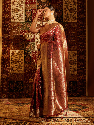 Indyancart KS Women's Woven Design Zari Banarasi Saree