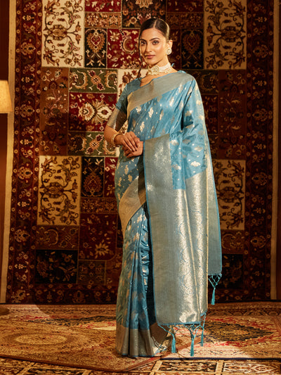 Indyancart KS Women's Paisley Woven Design Zari Banarasi Saree