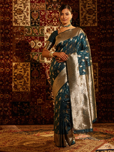Indyancart KS Women's Ethnic Motifs Woven Design Zari Banarasi Saree