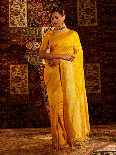 Indyancart KS Women's Women Ethnic Motifs Zari Banarasi Saree