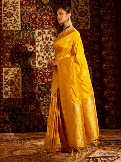 Indyancart KS Women's Women Ethnic Motifs Zari Banarasi Saree