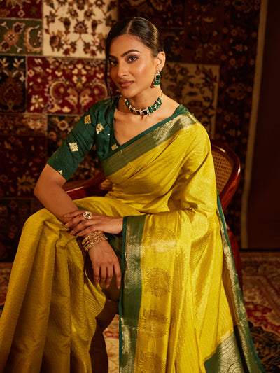 Indyancart KS Women's Striped Woven Design Zari Banarasi Saree