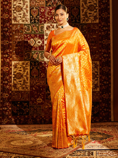 Indyancart KS Women's Woven Design Ethnic Motifs Zari Banarasi Saree