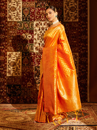 Indyancart KS Women's Woven Design Ethnic Motifs Zari Banarasi Saree
