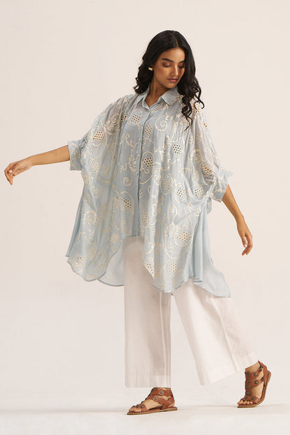 Women's Powder Blue Embroidered Shirt