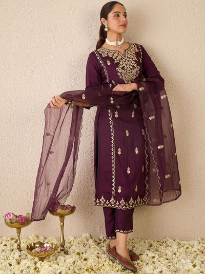 Dhiyona IE Ethnic Motifs Embroidered Gotta Patti Work Kurta With Trousers & Dupatta