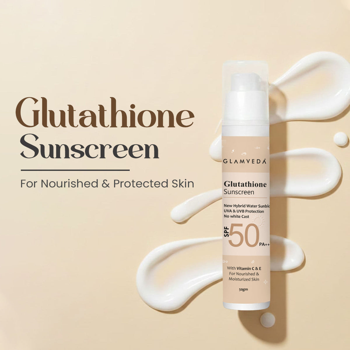 Glamveda Glutathione Sunscreen SPF 50 PA+++ with Vitamin C & E
