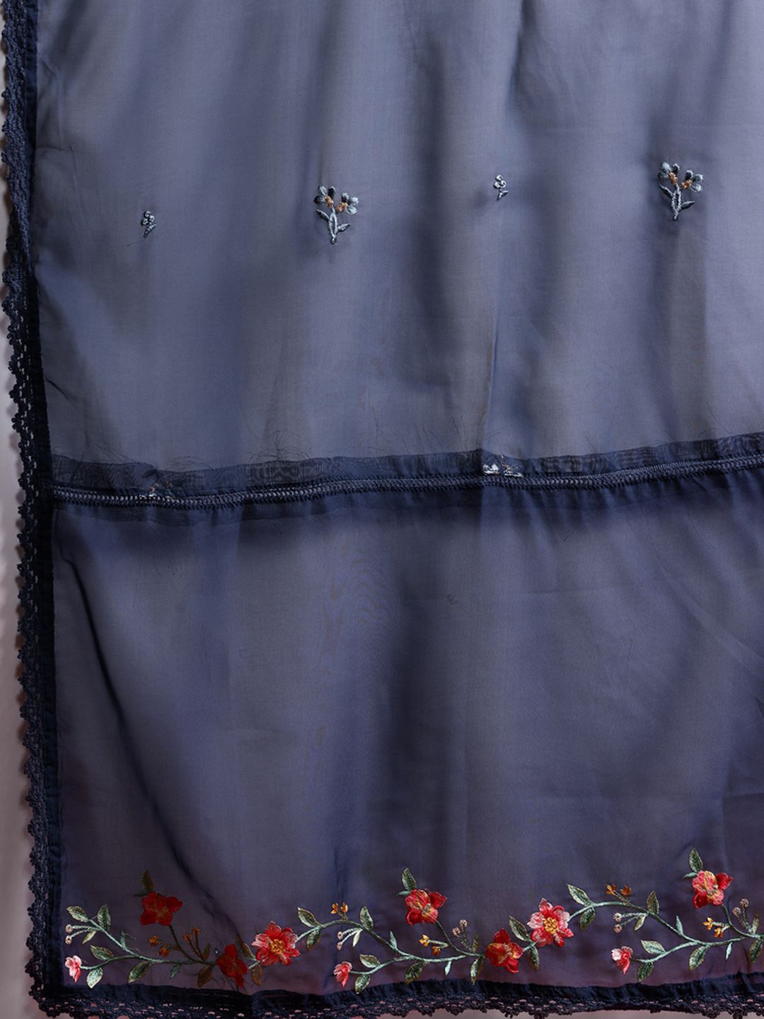 Indyancart IE Women Floral Embroidered Panelled Thread Work Kurta with Trousers & With Dupatta