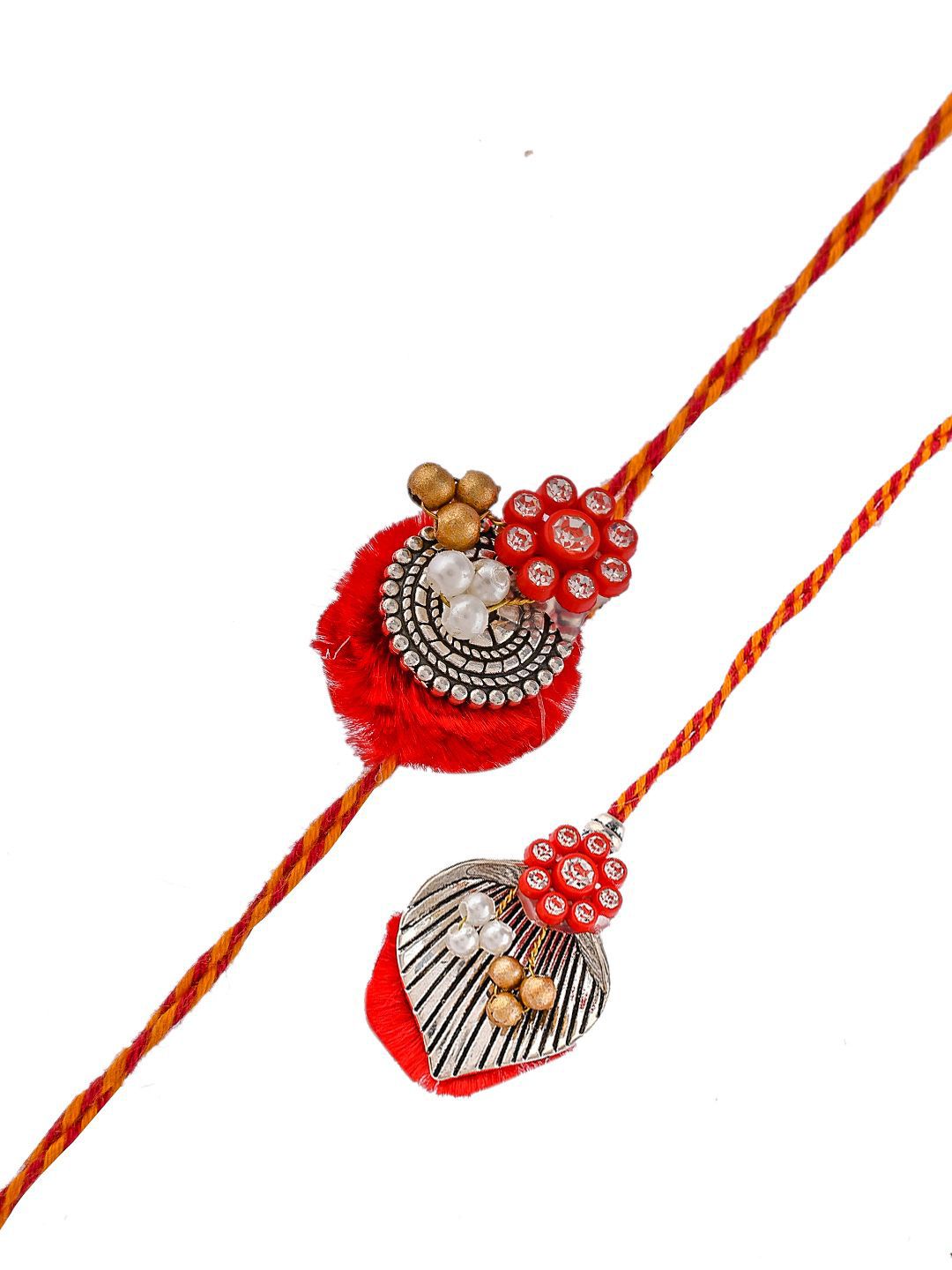 Anouk Red Beaded Bhaiya Bhabhi Rakhi With Roli Chawal & Greeting Card