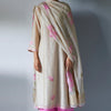 Women's Beige and Pink Woven Kurta Suit Set With Delicate Hand Work Detailing