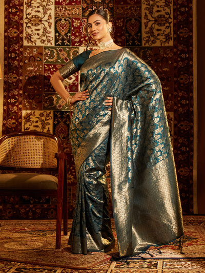 Indyancart KS Women's Woven Design Zari Banarasi Saree