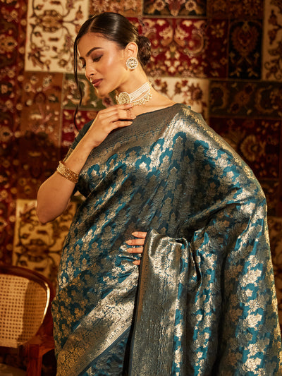 Indyancart KS Women's Woven Design Zari Banarasi Saree