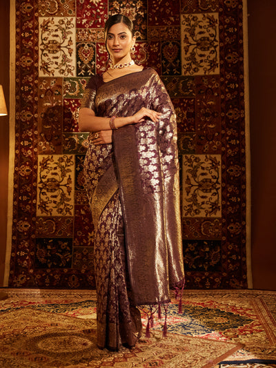 Indyancart KS Women's Woven Design Zari Banarasi Saree