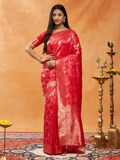 Indyancart KS Women's Floral Woven Design Zari Banarasi Saree