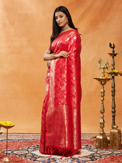 Indyancart KS Women's Floral Woven Design Zari Banarasi Saree