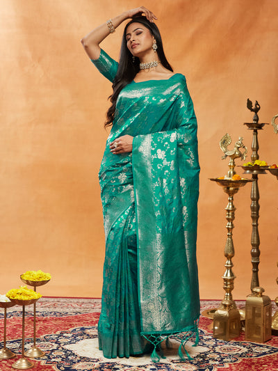 Indyancart KS Women's Woven Design Zari Banarasi Saree
