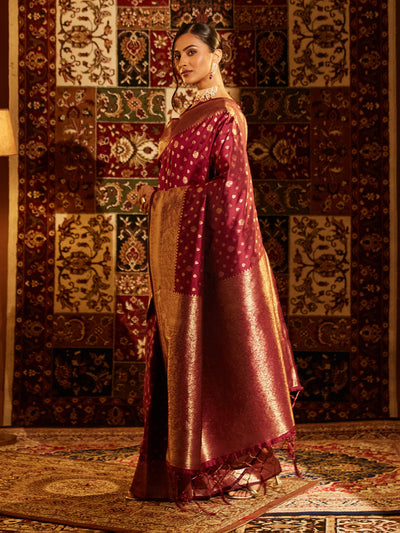 Indyancart KS Women's Ethnic Motifs Zari Designer Banarasi Saree