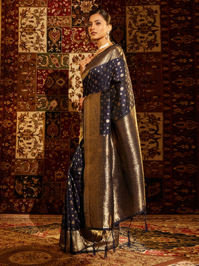 Indyancart KS Women's Woven Design Ethnic Motifs Zari Banarasi Saree