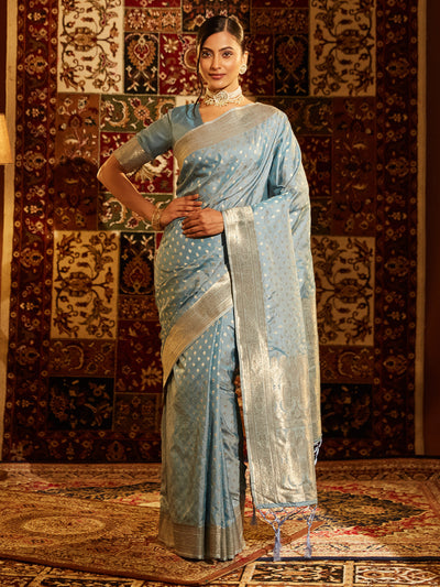 Indyancart KS Women's Woven Design Ethnic Motifs Zari Banarasi Saree