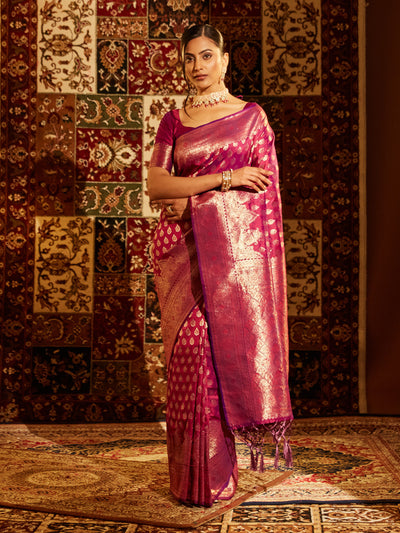 Indyancart KS Women's Woven Design Zari Banarasi Saree