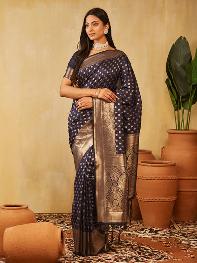 Indyancart KS Women's Ethnic Motifs Woven Design Zari Banarasi Saree