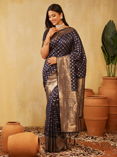 Indyancart KS Women's Ethnic Motifs Woven Design Zari Banarasi Saree