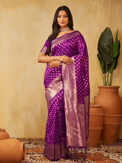 Indyancart KS Women's Ethnic Motifs Woven Design Zari Banarasi Saree