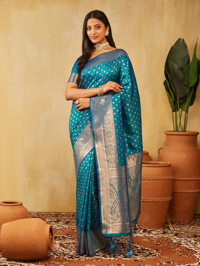 Indyancart KS Women's Woven Design Ethnic Motifs Zari Banarasi Saree