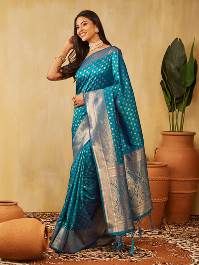 Indyancart KS Women's Woven Design Ethnic Motifs Zari Banarasi Saree