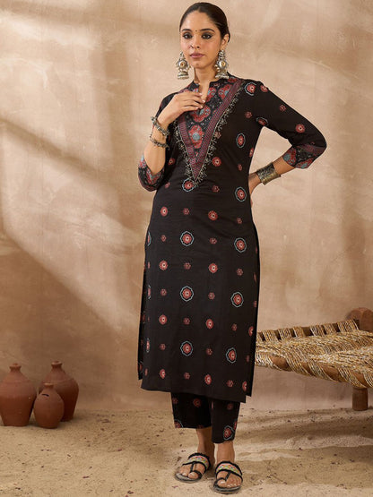 Dhiyona IE Printed Pure Cotton Round Neck Tunic With Trousers Co-Ords