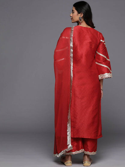 Indyancart VA Women'sRegular Sequinned Straight Kurta with Trousers & With Dupatta