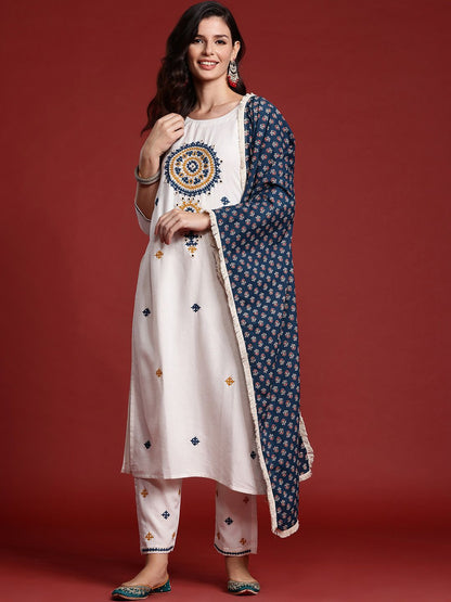 Dhiyona IE Ethnic Motifs Embroidered Mirror Work Kurta with Trousers & Dupatta