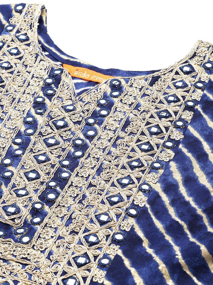 Indyancart IE Women Floral Yoke Design Regular Sequinned Kurta with Trousers & Dupatta
