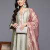 Dhiyona VA Women'sFloral Yoke Design Sequinned Panelled Anarkali Kurta With Palazzo & Dupatta