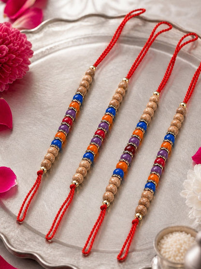 Anouk Set Of 4 Multicolor Circular Beads Studded Thread Rakhi With Roli Chawal Chandan