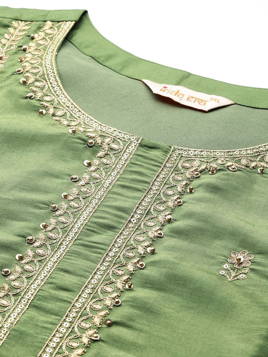 Indyancart IE Plus Size Ethnic Motifs Embroidered Panelled Gotta Patti Kurta Set