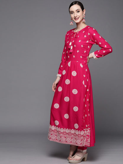 Indyancart IE Women Pink Ethnic Motifs Embroidered Sequinned Kurta with Trousers & With Dupatta