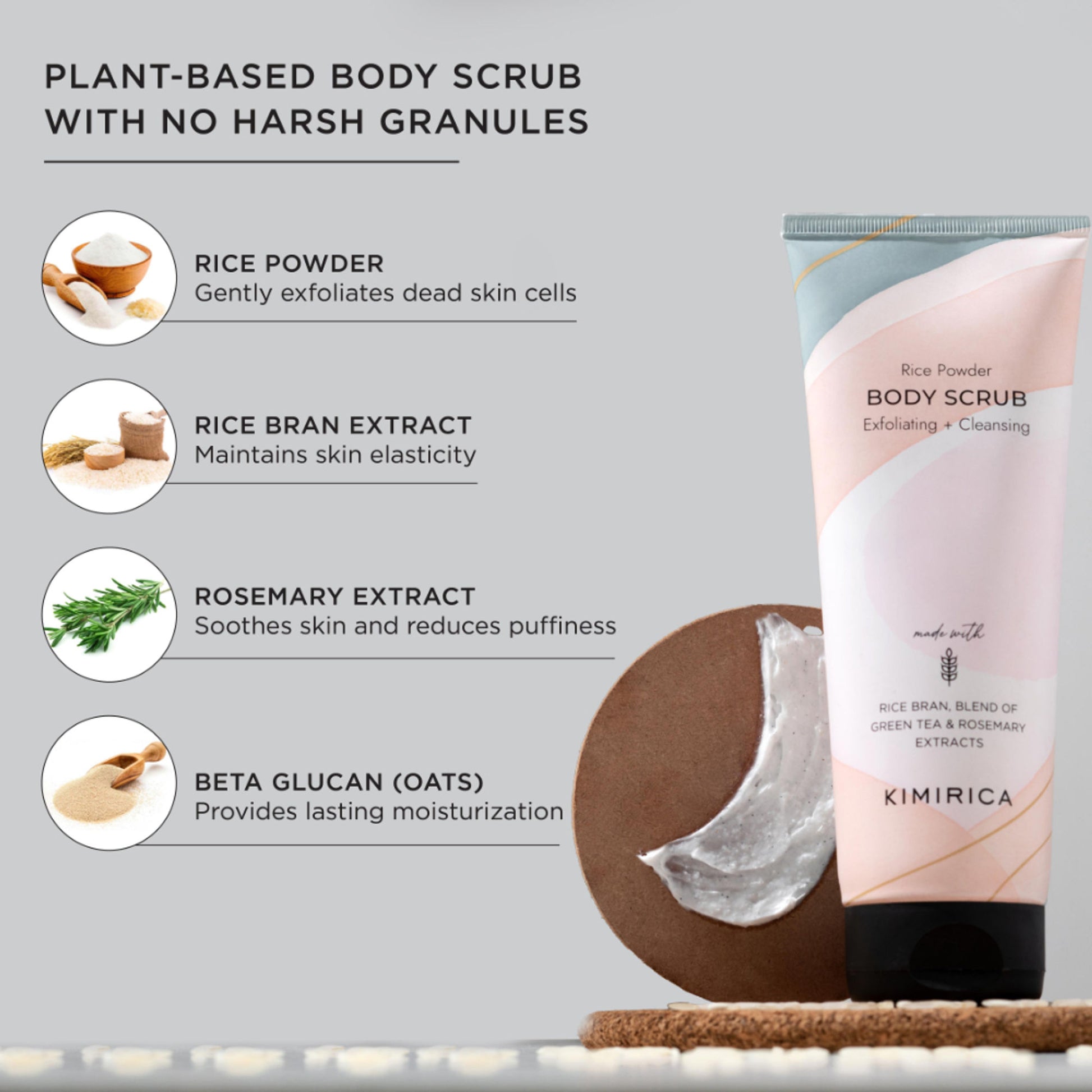 Kimirica Exfoliating, Cleansing & Moisturising Rice Powder Body Scrub Tube