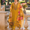 Dhiyona IE Striped Thread Work Pure Cotton Bell Sleeves Straight Kurta & Trousers & Dupatta