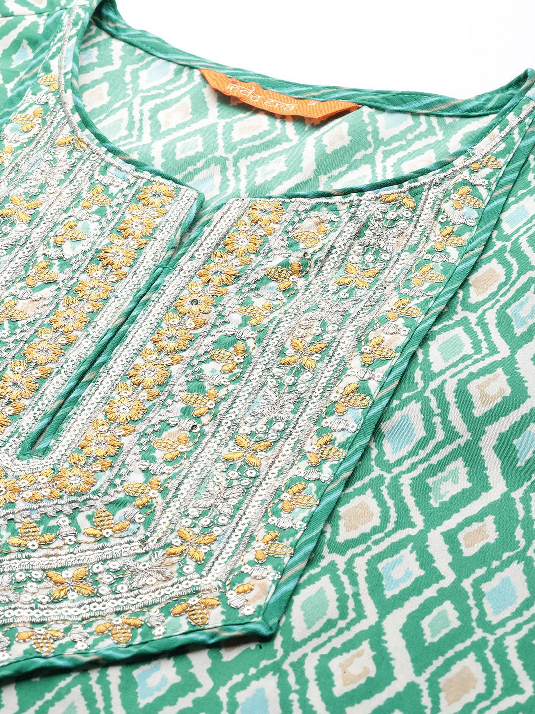 Indyancart IE Women Embroidered Sequinned Pure Cotton Kurta with Trousers & With Dupatta
