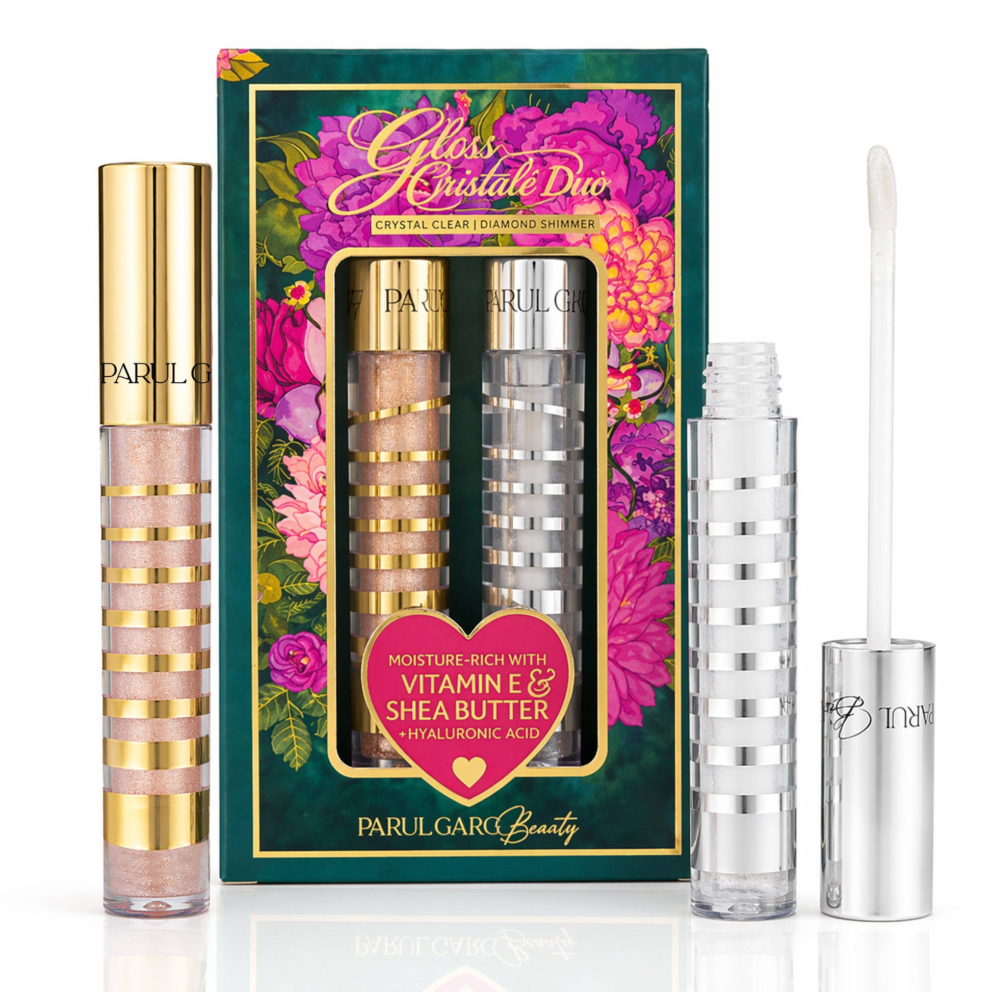 Parul Garg Beauty Gloss Cristale Duo Clear & Diamond Shimmer Lip Gloss Duo Pack, Non-Sticky Shine