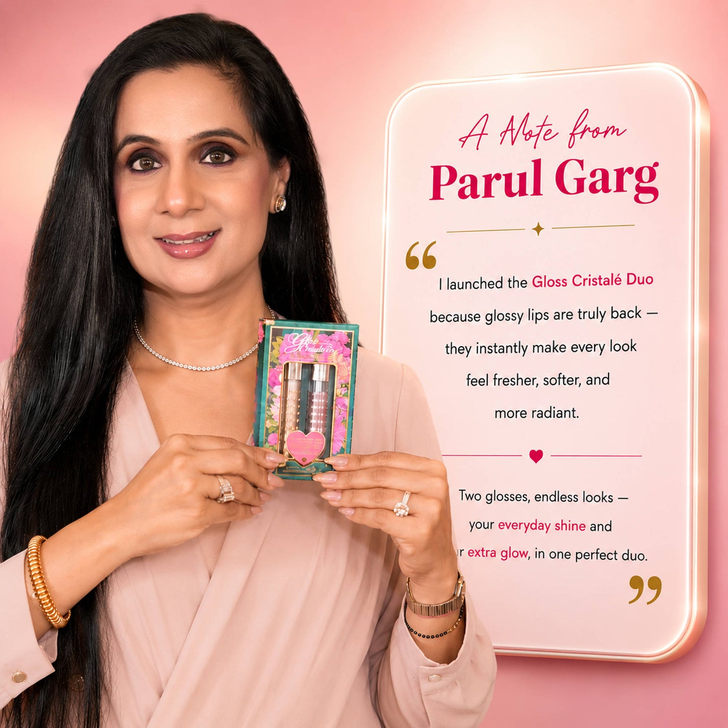 Parul Garg Beauty Gloss Cristale Duo Clear & Diamond Shimmer Lip Gloss Duo Pack, Non-Sticky Shine